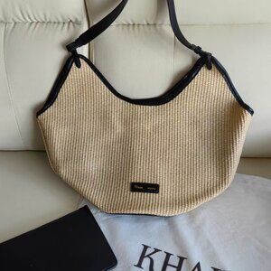 Khaite Straw & Leather Tote Bag with Pouch - Italian-Made Luxury Set
